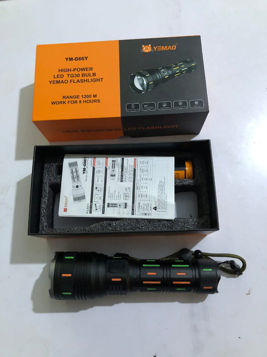 YM-G66Y High-Power LED Torch – Long Range 2–3 km, 9-Hour Battery Life